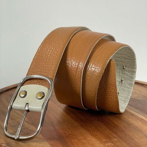 Classic Vintage Cowhide Leather Reversible Belt 38 Cream‎ Tan Mid Century MCM - Picture 2 of 5